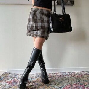 vintage preppy goth cabincore wool blend layered mini skirt